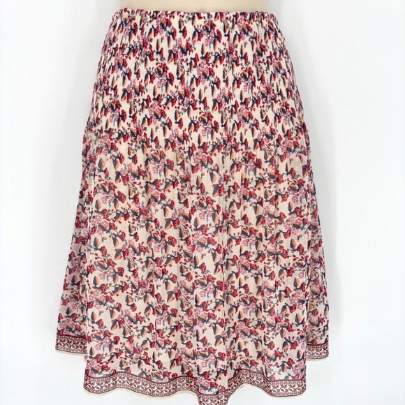Max Studio Dresses & Skirts - Max Studio Floral Smocked Midi Skirt Cream Red Blue Boho Sz L